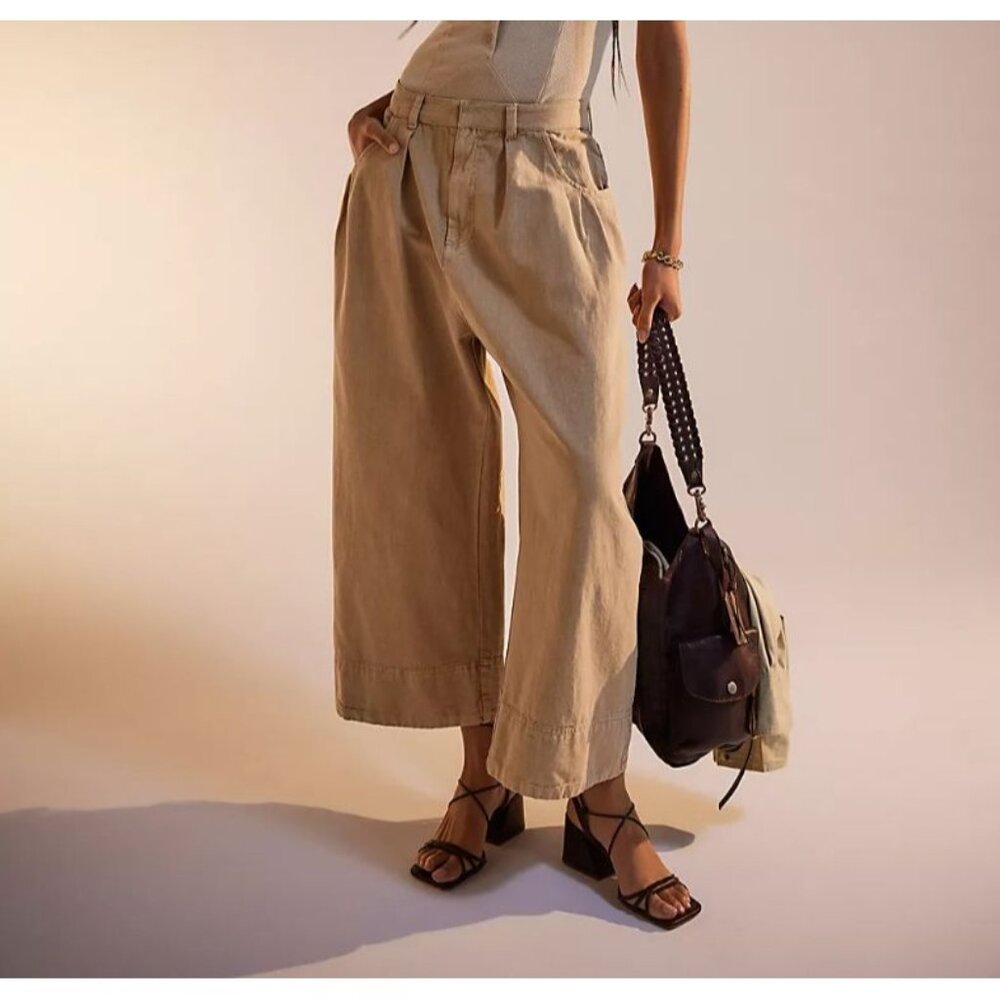 Free People Ivory Wide Leg Cropped Pants